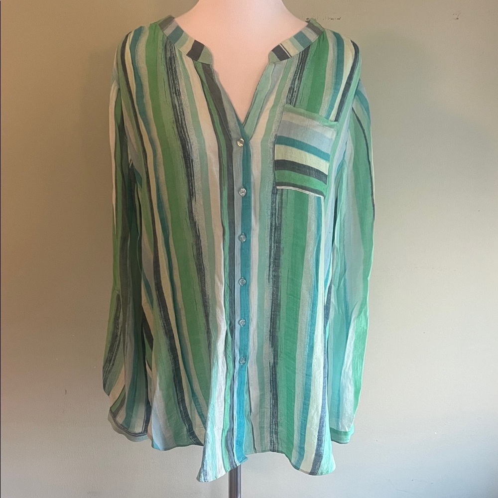 Zac & Rachel Greens and Blues Button Down Shirt